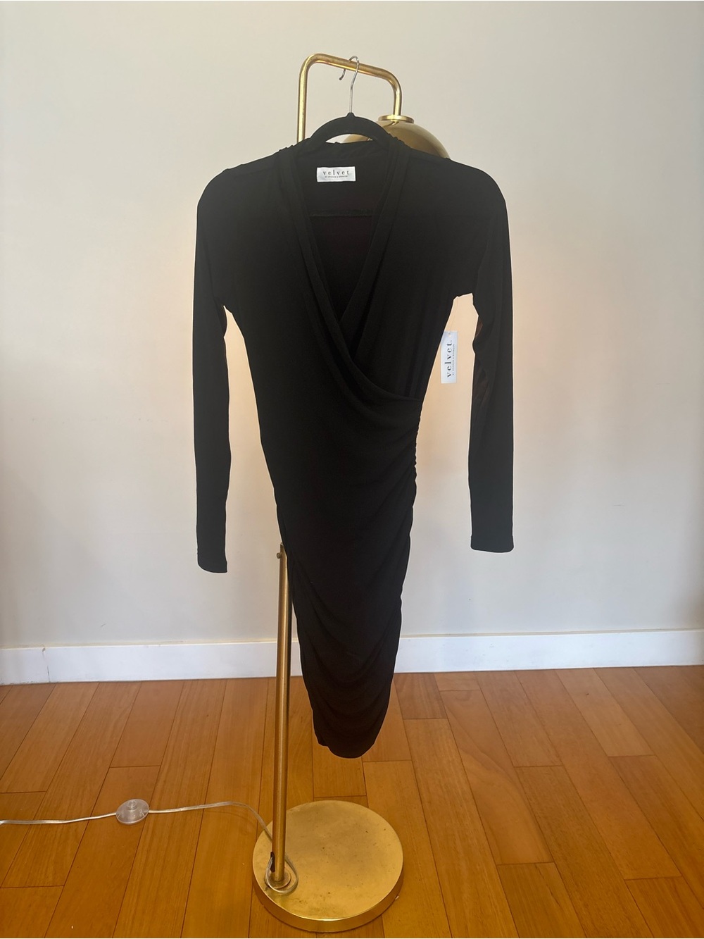 Vince Black Long-Sleeve Draped Wrap Dress
